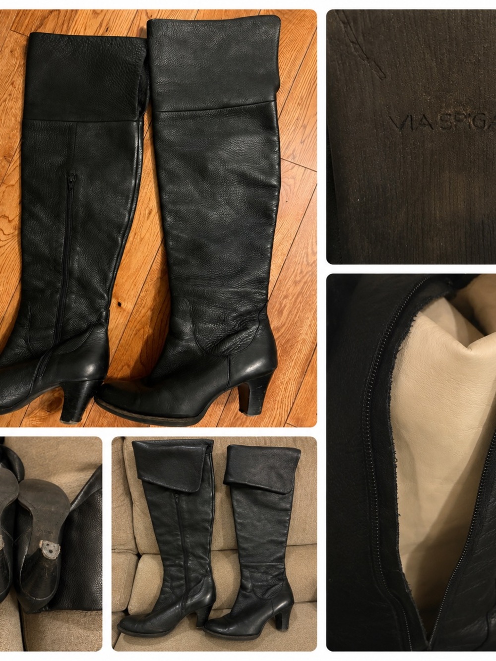 Via Spiga Black Leather Over-the-Knee Boots